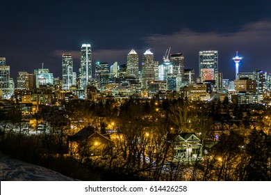 Calgary At Winter Night, Alberta, Canada