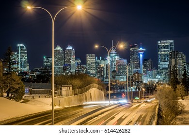 Calgary At Winter Night, Alberta, Canada