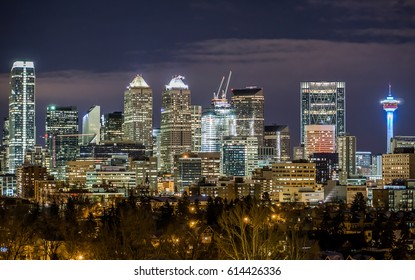 Calgary At Winter Night, Alberta, Canada