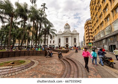 CALI, COLOMBIA - JUNE 10: Unidentified people walk through the Plaza de Caicedo, the primary plaza in Cali, Colombia on June 10, 2016.