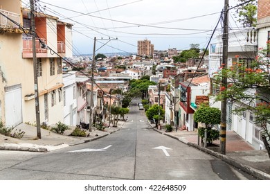 CALI, COLOMBIA - SEPTEMBER 9, 2015: Street In San Antonio Neighborhood Of Cali.