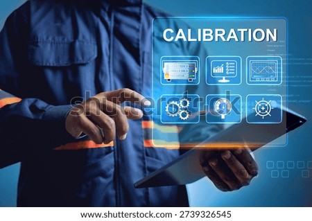 calibration concept with laboratory staff using tablet to monitoring instrument under calibration on virtual screen ISO IEC 17025 which standard testing and calibration measuring instrument