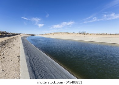 California aqueduct flowing through the Mojave desert in northern Los Angeles County.  