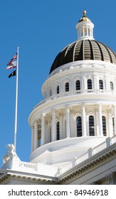 California Capitol Building In Sacramento, Done And California State Flag