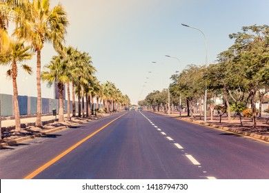 California City Street In Park Outdoor District With Perspective Car Road In Summer Sunny Bright Clear Weather Season Time 