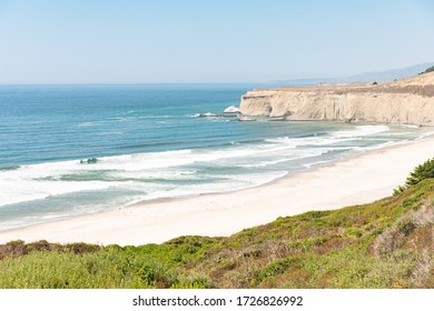 California Coast Line Along The Pacific Ocean. A Beautiful View Of The California Coastline Along State Road 1 -USA. Panoramic Scenes.