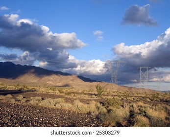 California Electric Power Lines In Mountain Desert, Chiriaco Summit