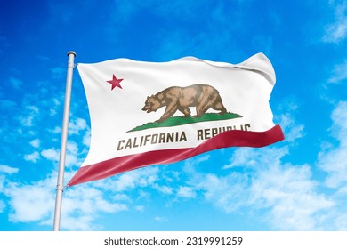 California flag waving in the wind, blue sky background - Shutterstock ID 2319991259