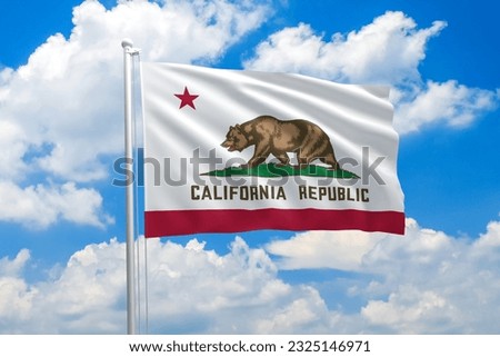 California flag waving in the wind on clouds sky. High quality fabric. International relations concept