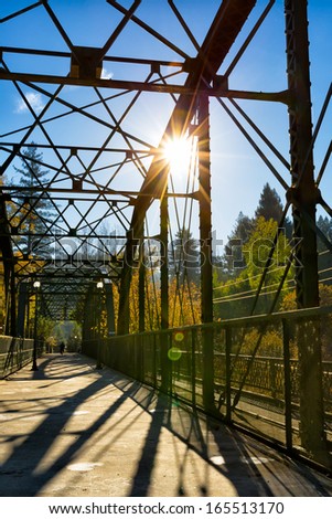 California historic foot bridge over the Russian River in picturesque Guerneville, Sonoma County, CA