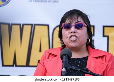 California Labor Commissioner Lilia Garcia-Brower Speaks After LA County Sheriff Alex Villanueva Announcing The Formation Of A Task Force To Help Victims Of Wage Theft, Feb. 9, 2021 In Los Angeles.