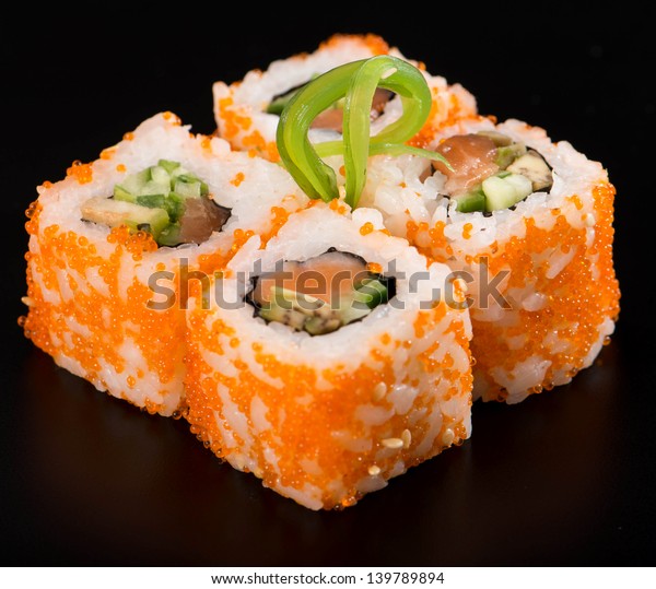 California Maki Sushi Masago On Black Stock Photo Edit Now