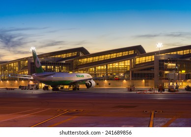 CALIFORNIA, - OCTOBER 30 : EVA AIR airplane parking at LAX airport on October 30, 2014 in California, USA.