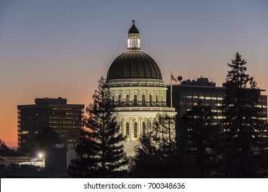 California State Capitol Building At Dusk.