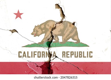 California State Flag Icon Grunge Pattern Painted On Old Weathered Broken Wall Background, Abstract US California Politics Economy Society History Issues Concept Texture Wallpaper