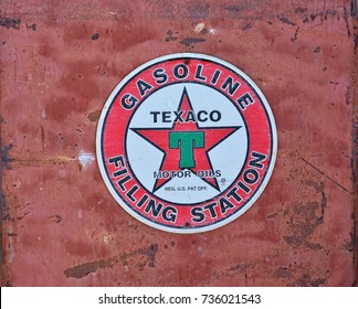 California, Usa - July 26, 2017: Texaco Sign. Texaco, Inc. ("The Texas Company") is an American oil subsidiary of Chevron Corporation.