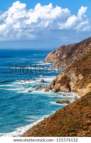 California's scenic coastline viewed from the colorful cliffs of the Point Reyes National Seashore north of San Francisco