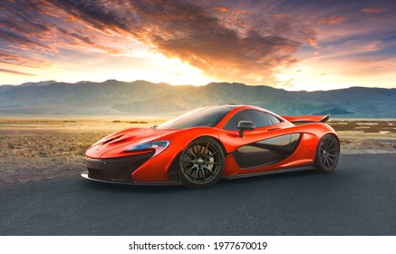 CALIFORNIA,USA, 10 May 2021 : McLaren GTR, Red Sport car