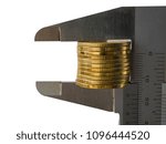 caliper measure  golden coin financial and wealth concept isolated on white background with clipping path