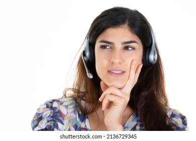 Call Center Consultant Woman With Head Set Phone Headset In White Background