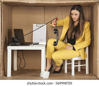 Call Center Employee Cuts The Cable From The Phone Handset, Quite Annoying Calls