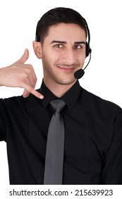 Call Center Man With Headset Isolated On White - Young Man With Headset Isolated On A White Background  