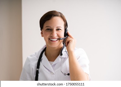 Call Center Medical Service. Happy Doctor On Phone