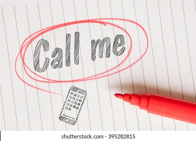 Call me note in a red marked circle on linear paper