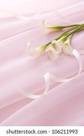 Calla And Pink Ribbon On Soft Chiffon