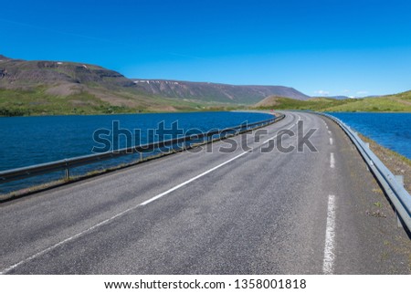So called Ring Road along Lake Ljosavatn in north part of Iceland