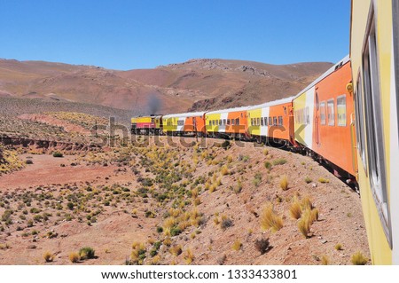 So called Train to the clouds goes from Salta to La Polvorilla viaduct. Argentina.