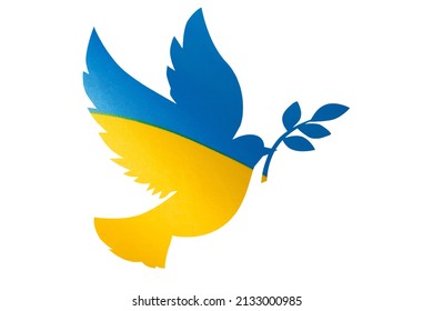 Calling for peace in Ukraine. Dove with Ukraine flag as a symbol of peace.  - Shutterstock ID 2133000985