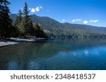 Calm clear summer afternoon on Lake Crescent in Olympic National Park, Washington.