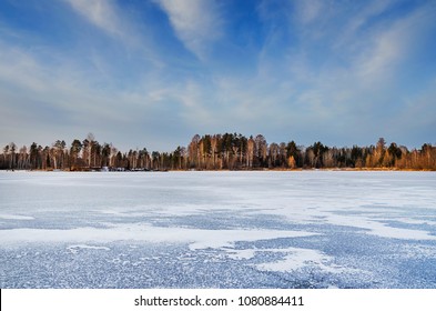 Calm fascinating landscape. Frozen pond in late autumn - Powered by Shutterstock