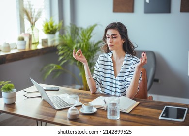 Calm Female Executive Meditating Taking Break Stock Photo 2142899525 ...