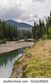 Calm Flowing Kananaskis River In Late Summer.