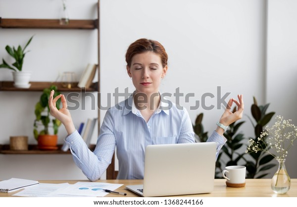 Calm Healthy Business Woman Meditate Taking Stock Photo 1368244166 ...