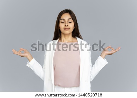 Similar – Image, Stock Photo Girl enjoying the fresh air in green forest.