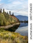 The calm Kootenay River near Bonners Ferry Idaho.