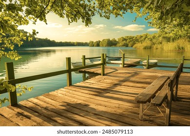 Calm lake view from the wooden pier - Powered by Shutterstock