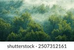 A Calm Misty Morning in a Lush Green Forest