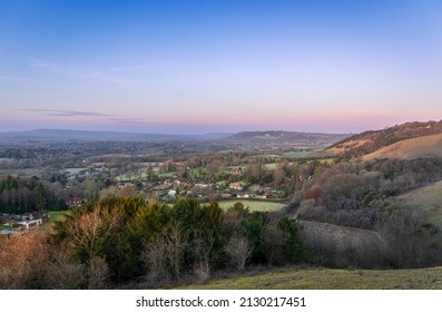 Calm morning dawn view from Colley Hill Reigate on the Surrey Hills North Downs south east England - Shutterstock ID 2130217451
