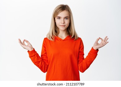 Calm Patient Child Little Girl Meditating Stock Photo 2112107789 ...