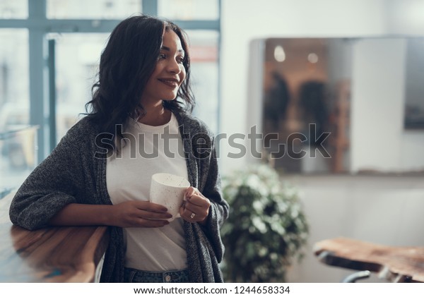 Calm Relaxed Young Lady Thoughtfully Looking Stock Photo (Edit Now ...