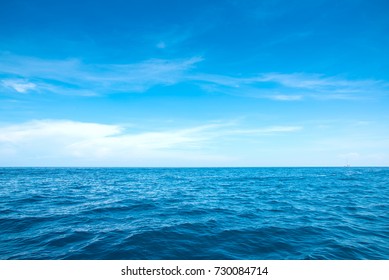 Calm Sea And Blue Sky Background.