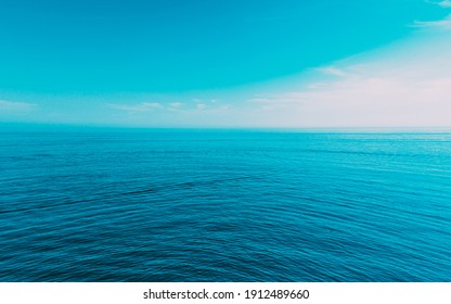 Calm Sea Ocean And Blue Sky Natural Background Backdrop.