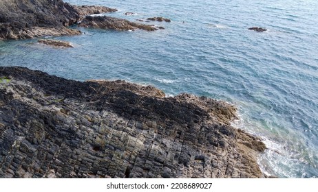 Calm Sea Surface And Shore. Coastal Landscape, Top View.