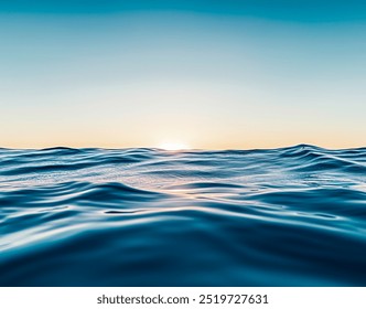 Calm sea under a blue sky at sunrise. waterline. sea water surface. mockup. product display. minimalistic bacground