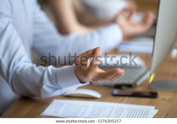 Calm Serene Man Sitting Office Desk Stock Photo Edit Now 1276205257