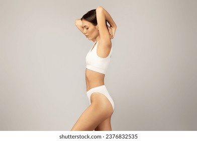 Premium Photo  Two slim young women in sexy underwear standing over white  curtain background